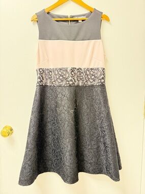 Karl Lagerfeld Two-Tone Lace Fit & Flare Dress - Gray & Light Pink